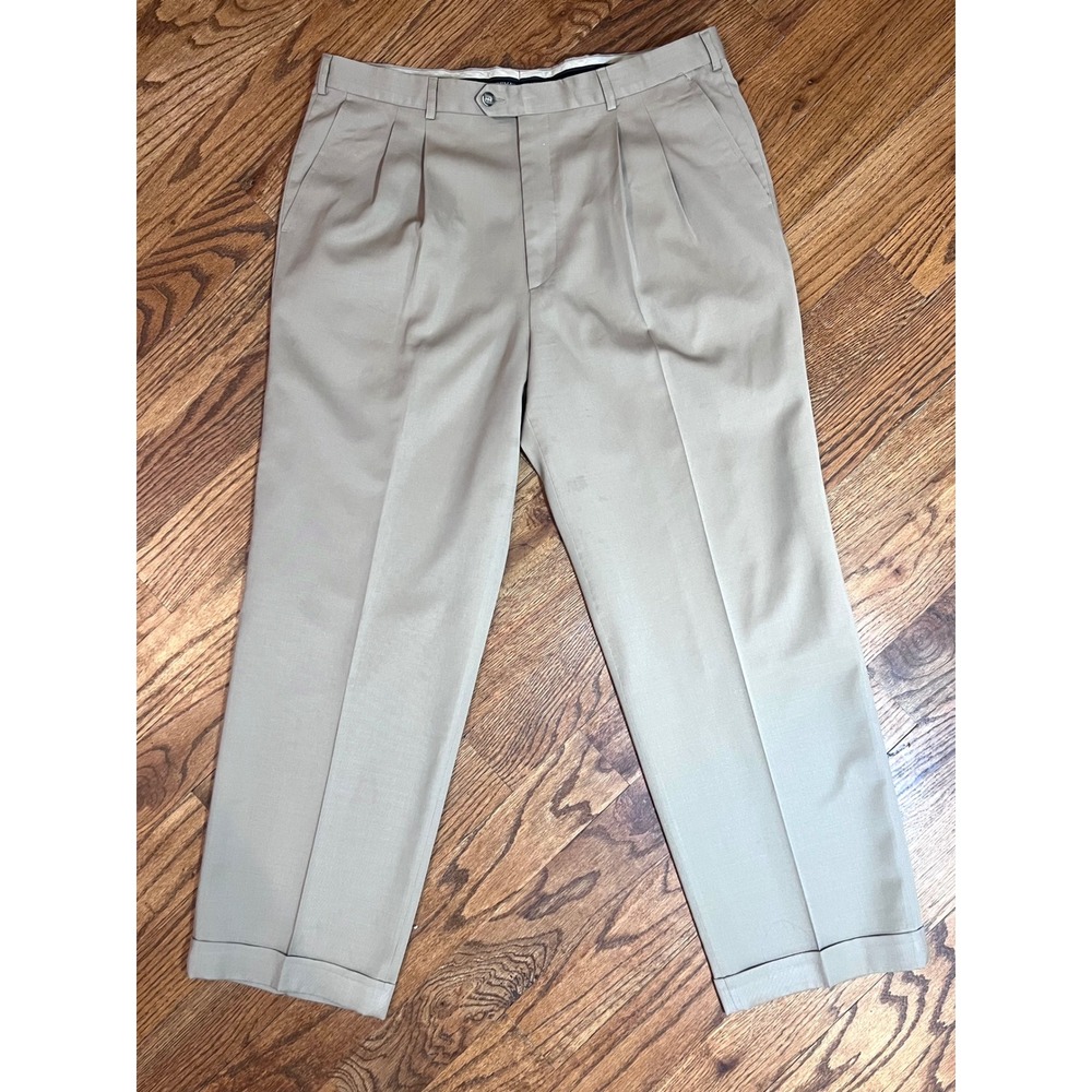 Hickey Freeman Collection Mens Tan 100% Wool Pleated Cuffed Dress Pants 38 Italy